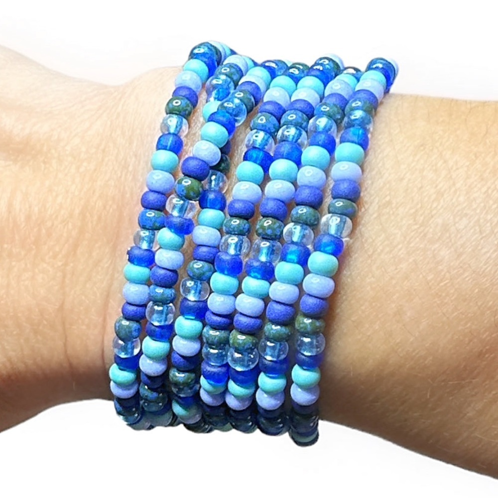 NWT Celeste Blue Hues Beaded Wrap Bracelet or Necklace​